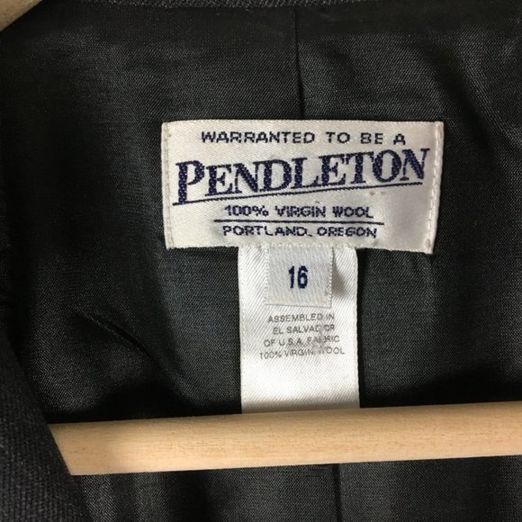 Pendleton Blazer Womens 16 100 Virgin Wool Black Made in USA Lined 2 Button - Picture 3 of 11